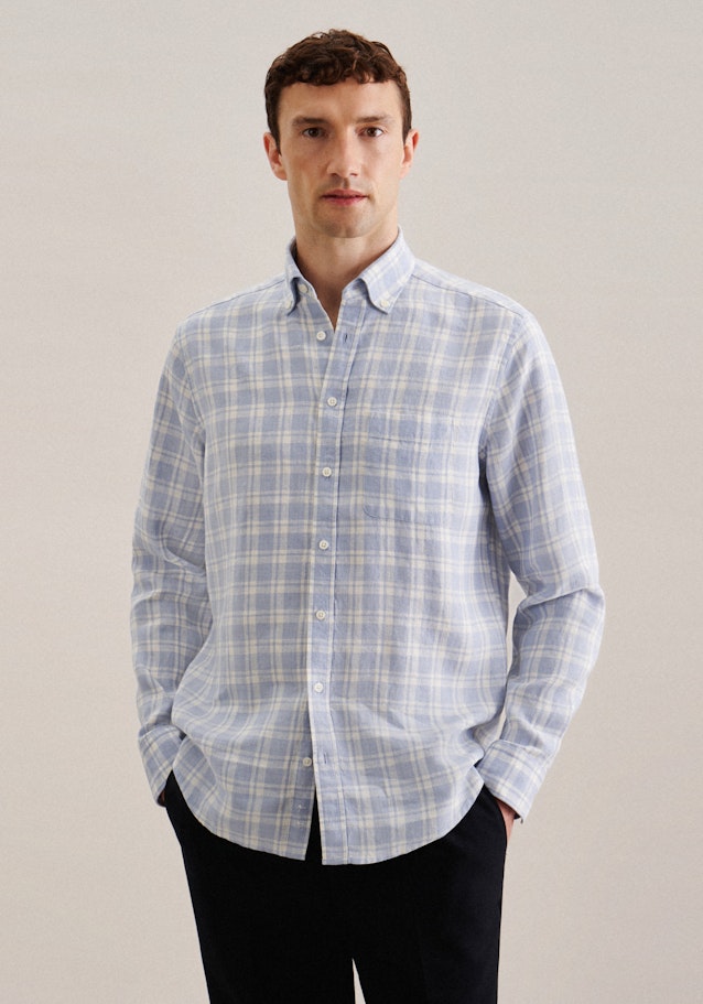 Leinen Casual Hemd in Regular mit Button-Down-Kragen in Hellblau | Seidensticker Onlineshop