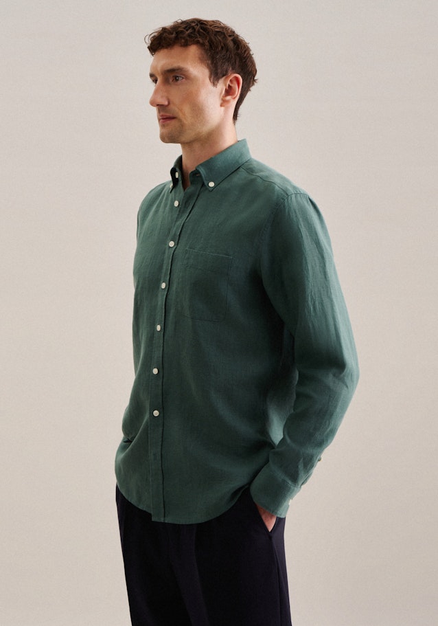Leinen Casual Hemd in Regular mit Button-Down-Kragen in Grün | Seidensticker Onlineshop