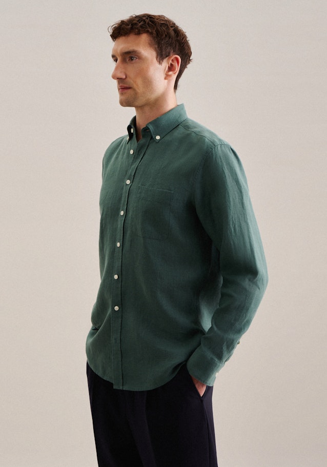 Leinen Casual Hemd in Regular mit Button-Down-Kragen in Grün |  Seidensticker Onlineshop