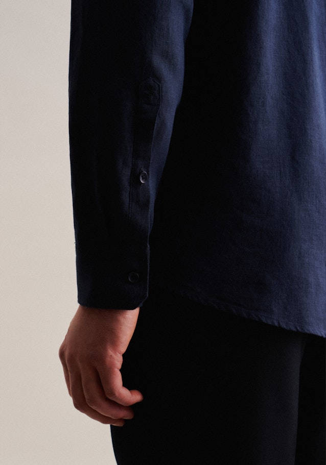 Leinen Casual Hemd in Regular mit Button-Down-Kragen in Dunkelblau |  Seidensticker Onlineshop