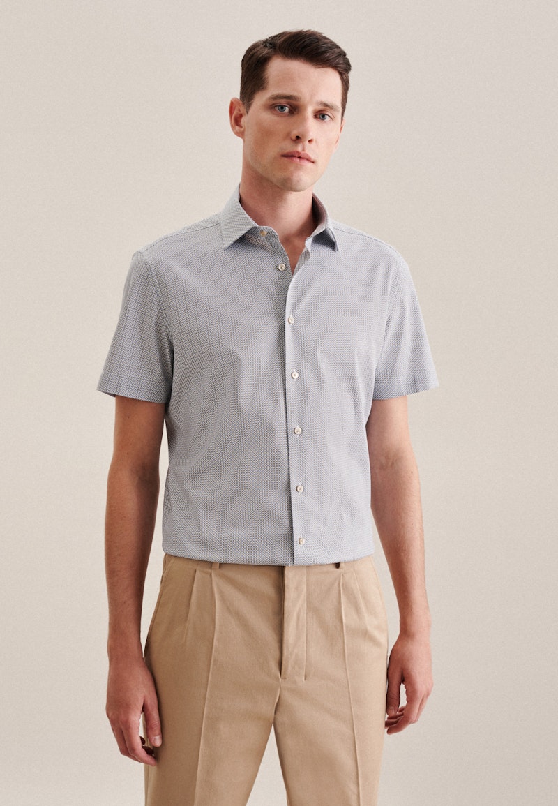 Twill Short sleeve Business Shirt in Shaped with Kent-Collar