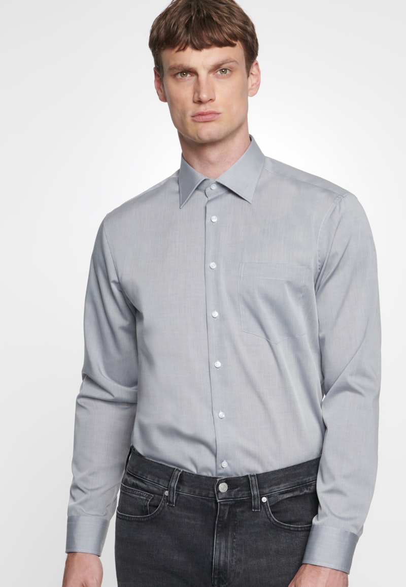 Non-iron Chambray Business Shirt in Regular with Kent-Collar
