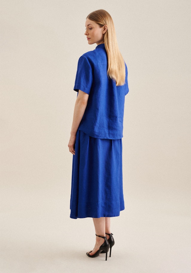 korte arm Linnen Shirtblouse in Middelmatig Blauw | Seidensticker Onlineshop
