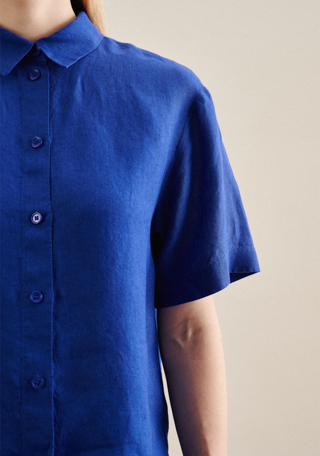 Kurzarm Leinen Hemdbluse in Mittelblau |  Seidensticker Onlineshop
