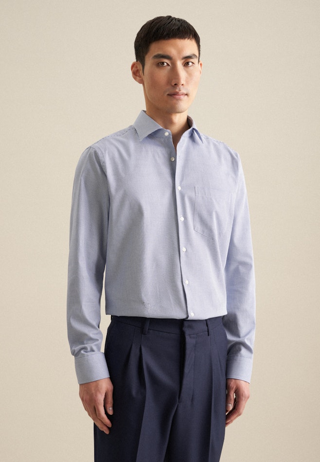Easy-iron Pepita Business Shirt in Regular with Kent-Collar in Light Blue | Seidensticker online shop