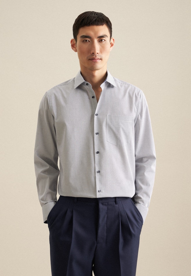 Non-iron Poplin Business Shirt in Regular with Kent-Collar in Medium Blue | Seidensticker online shop