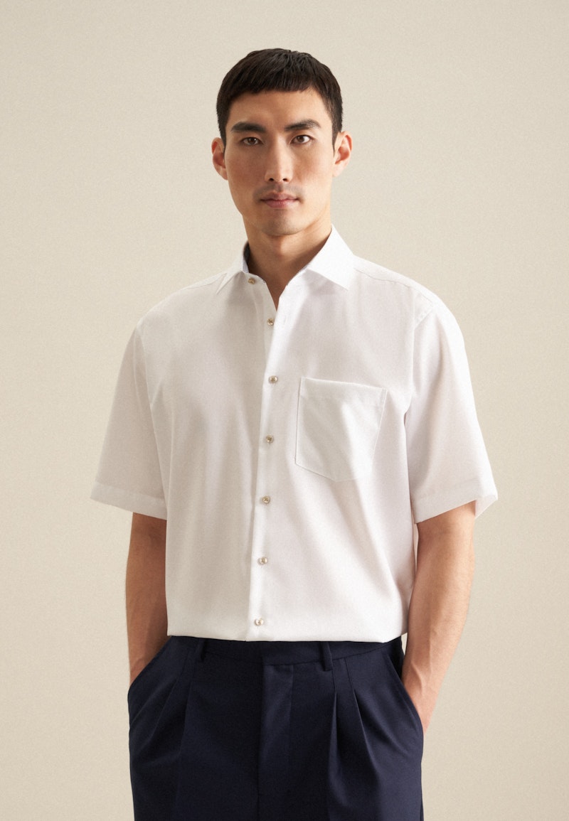 Non-iron Twill Short sleeve Business Shirt in Comfort with Kent-Collar