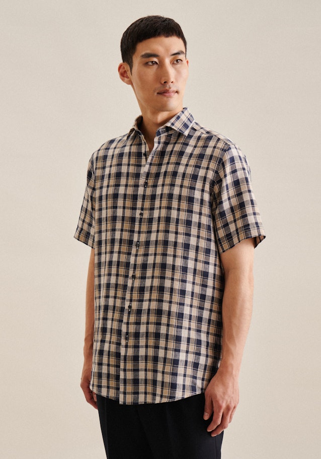 Linen Short sleeve Business Shirt in Regular with Kent-Collar in Dark Blue | Seidensticker Onlineshop