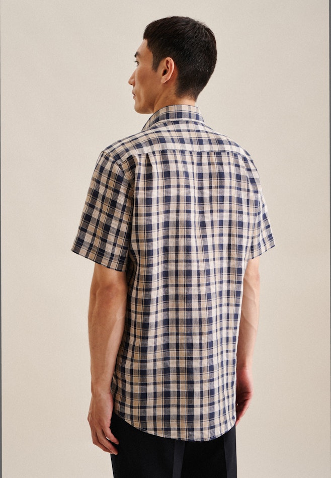 Linen Short sleeve Business Shirt in Regular with Kent-Collar in Dark Blue | Seidensticker online shop