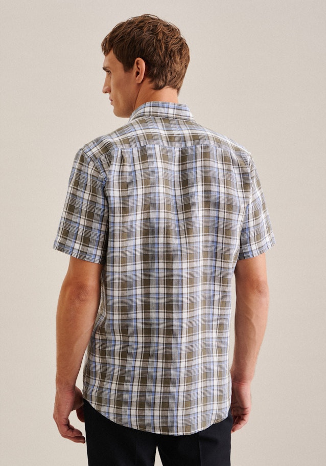 Linen Short sleeve Business Shirt in Regular with Kent-Collar in Green | Seidensticker Onlineshop