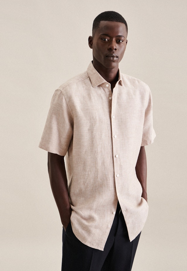 Linen Short sleeve Business Shirt in Regular with Kent-Collar in Brown | Seidensticker Onlineshop