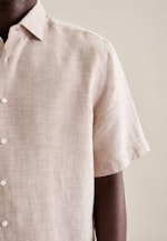 Linen Short sleeve Business Shirt in Regular with Kent-Collar in Brown |  Seidensticker Onlineshop