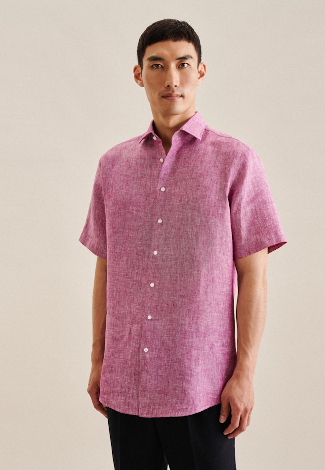Linen Short sleeve Business Shirt in Regular with Kent-Collar in Pink | Seidensticker online shop