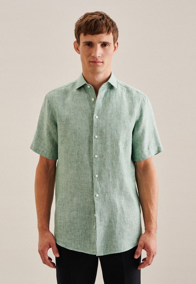 Linen Short sleeve Business Shirt in Regular with Kent-Collar in Green | Seidensticker Onlineshop