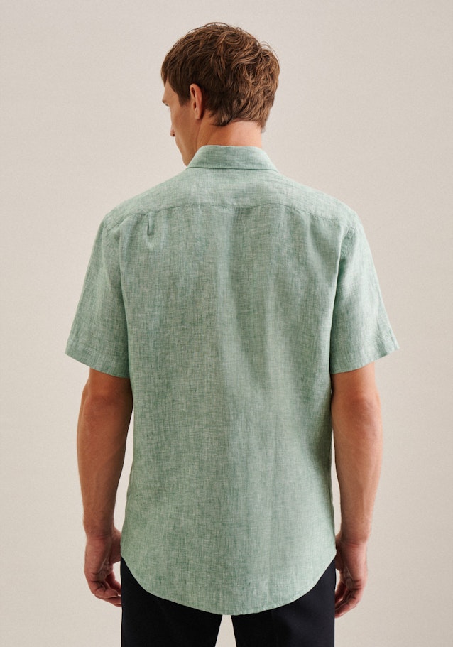 Linen Short sleeve Business Shirt in Regular with Kent-Collar in Green | Seidensticker Onlineshop
