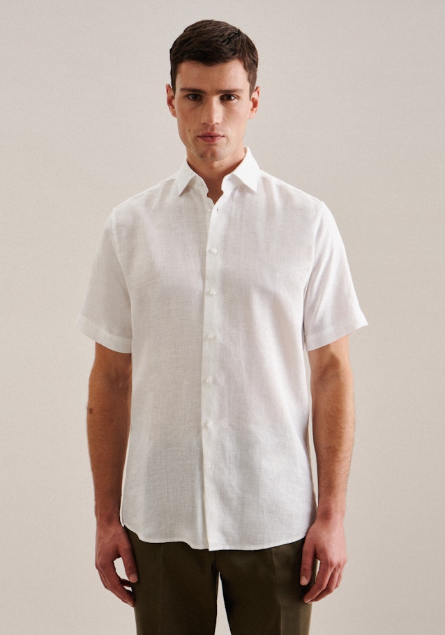 Linen Short sleeve Business Shirt in Regular with Kent-Collar in White | Seidensticker Onlineshop