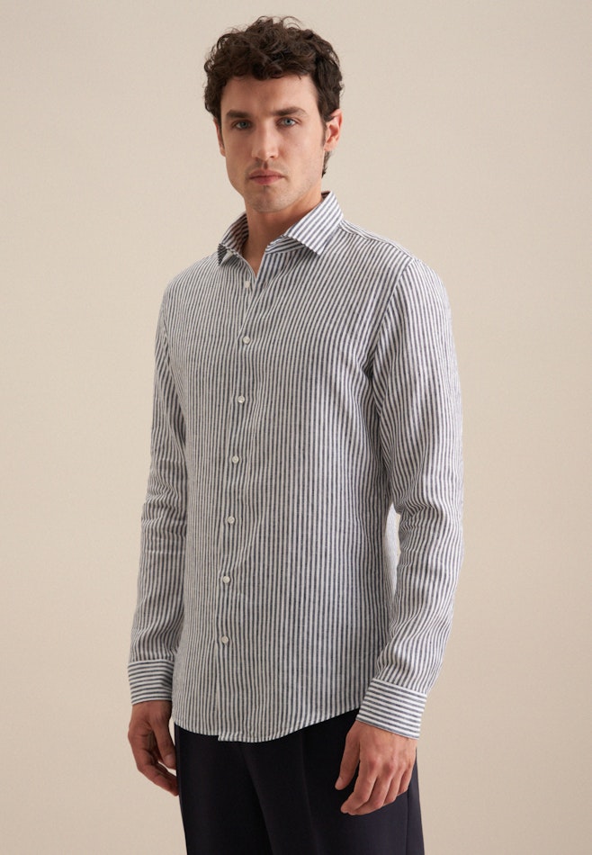 Chemise Business Slim Lin Col Kent dans Bleu Foncé | Boutique en ligne Seidensticker