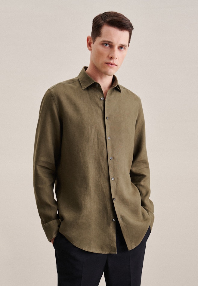 Chemise Business Slim Lin Col Kent dans Vert | Boutique en ligne Seidensticker