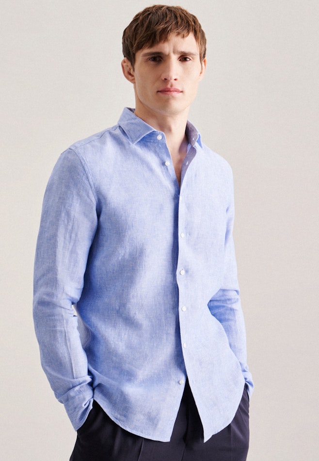 Chemise Business Shaped Lin Col Kent dans Bleu Clair | Boutique en ligne Seidensticker