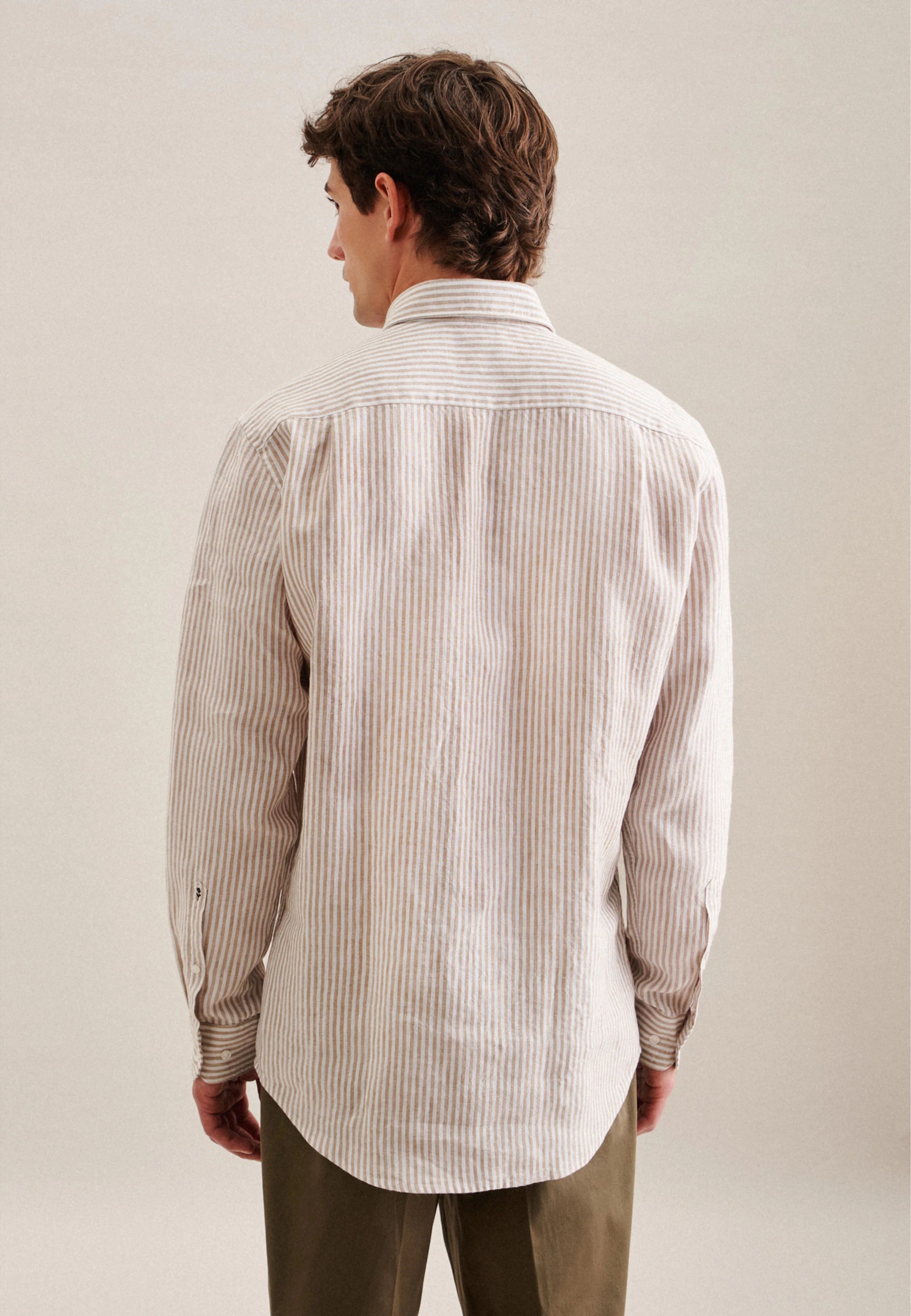 Chemise Ballon COMMA Marron Crème Rayée Taille 40 - Manches Longues, Occasion Très Bon état