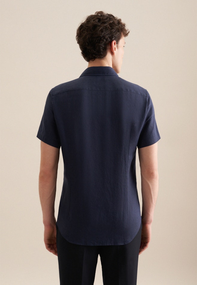 Linen Short sleeve Business Shirt in Slim with Kent-Collar in Dark Blue | Seidensticker Onlineshop