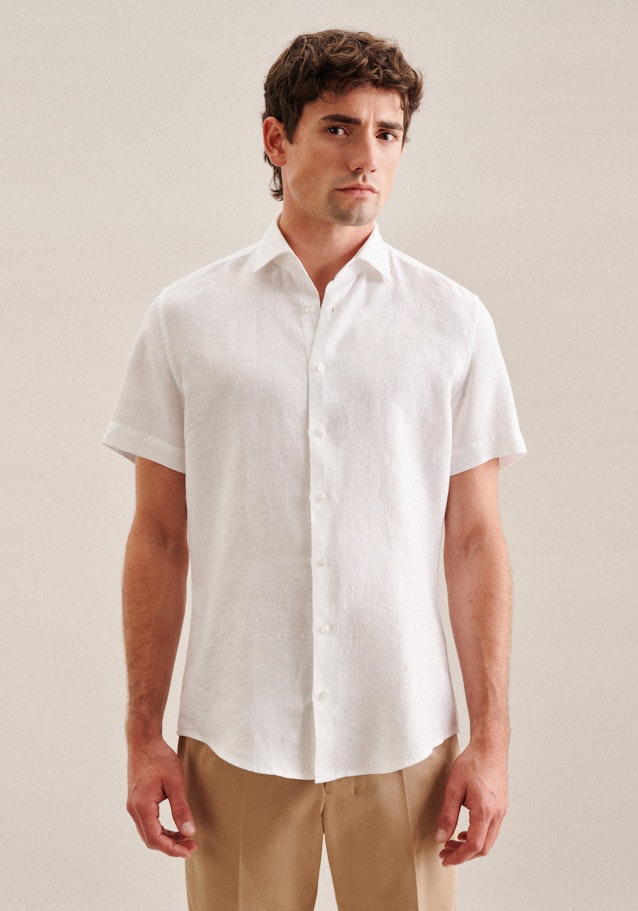Linen Short sleeve Business Shirt in Slim with Kent-Collar in White | Seidensticker Onlineshop