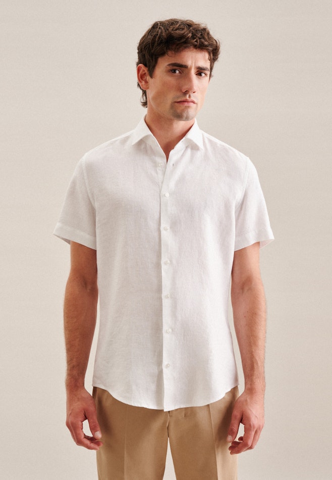 Linen Short sleeve Business Shirt in Slim with Kent-Collar in White | Seidensticker online shop