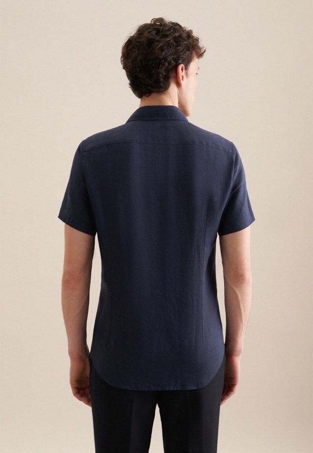 Linen Short sleeve Business Shirt in Shaped with Kent-Collar in Dark Blue |  Seidensticker Onlineshop