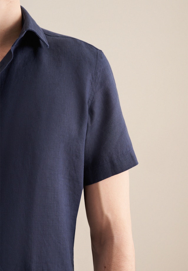 Linen Short sleeve Business Shirt in Shaped with Kent-Collar in Dark Blue |  Seidensticker Onlineshop