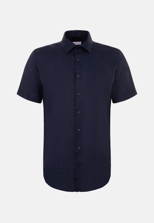 Linen Short sleeve Business Shirt in Shaped with Kent-Collar in Dark Blue |  Seidensticker Onlineshop