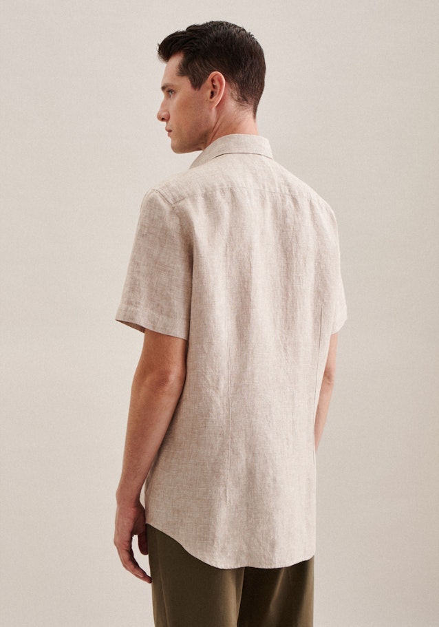 Linen Short sleeve Business Shirt in Shaped with Kent-Collar in Brown | Seidensticker Onlineshop