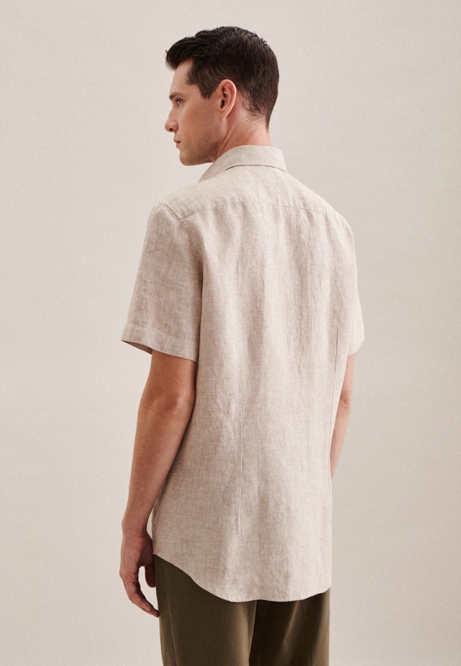 Linen Short sleeve Business Shirt in Shaped with Kent-Collar in Brown | Seidensticker online shop