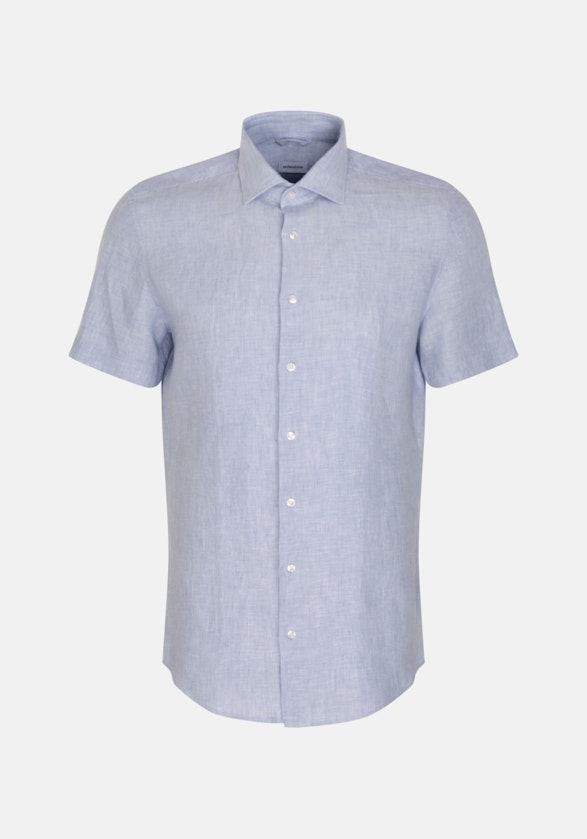 Linen Short sleeve Business Shirt in Shaped with Kent-Collar in Light Blue |  Seidensticker Onlineshop
