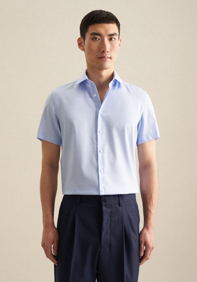 Non-iron Twill korte arm Business overhemd in Slim with Kentkraag in Lichtblauw | Seidensticker Onlineshop