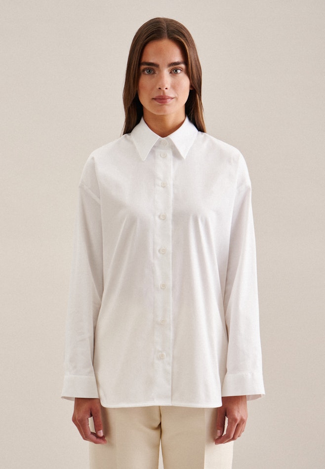 Long sleeve Satin Long Blouse in White | Seidensticker Onlineshop