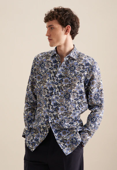 Regular Business shirt Floral in Dark Blue |  Seidensticker Onlineshop