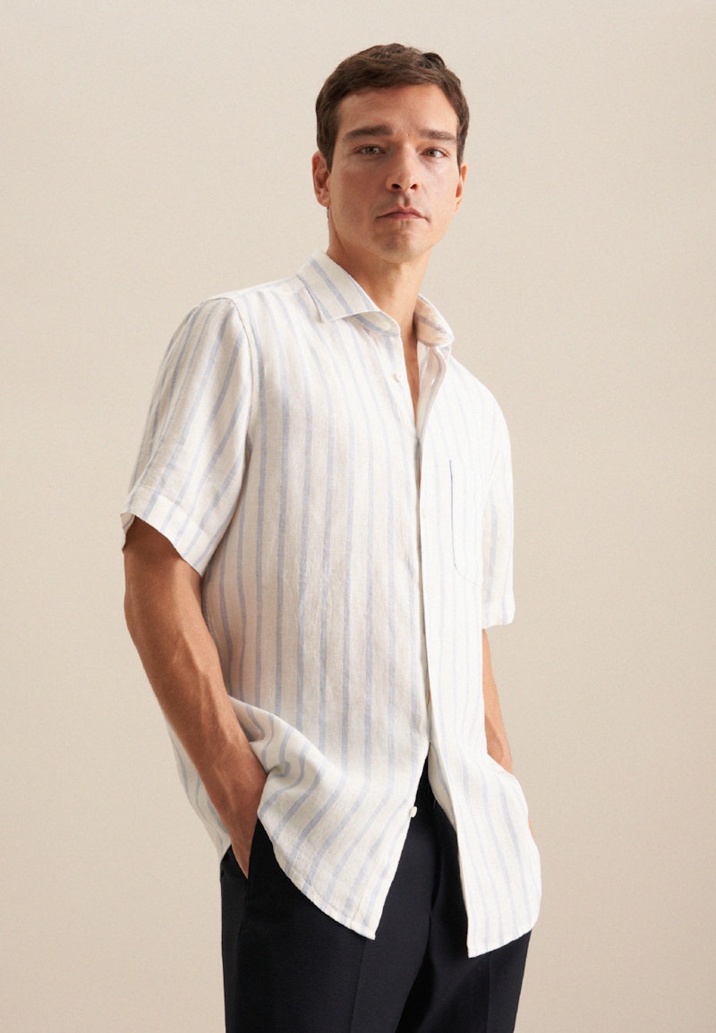 Linen Short sleeve Casual Shirt in Regular with Kent-Collar