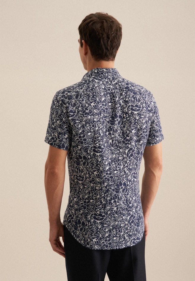 Linen Short sleeve Business Shirt in Slim with Kent-Collar in Dark Blue | Seidensticker online shop