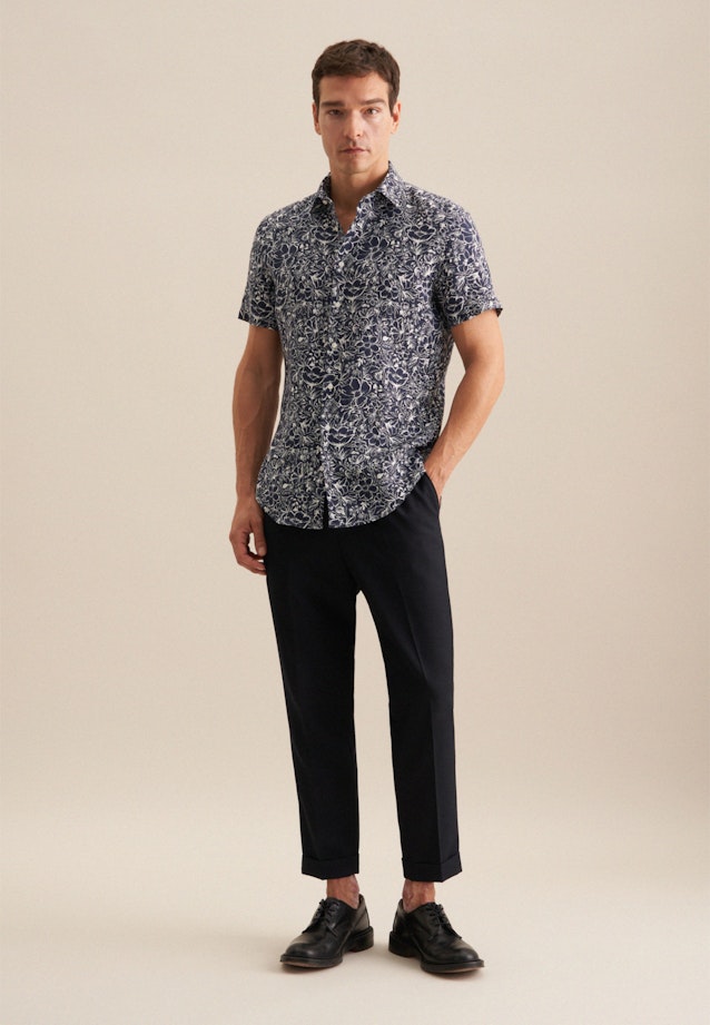 Linen Short sleeve Business Shirt in Slim with Kent-Collar in Dark Blue |  Seidensticker Onlineshop