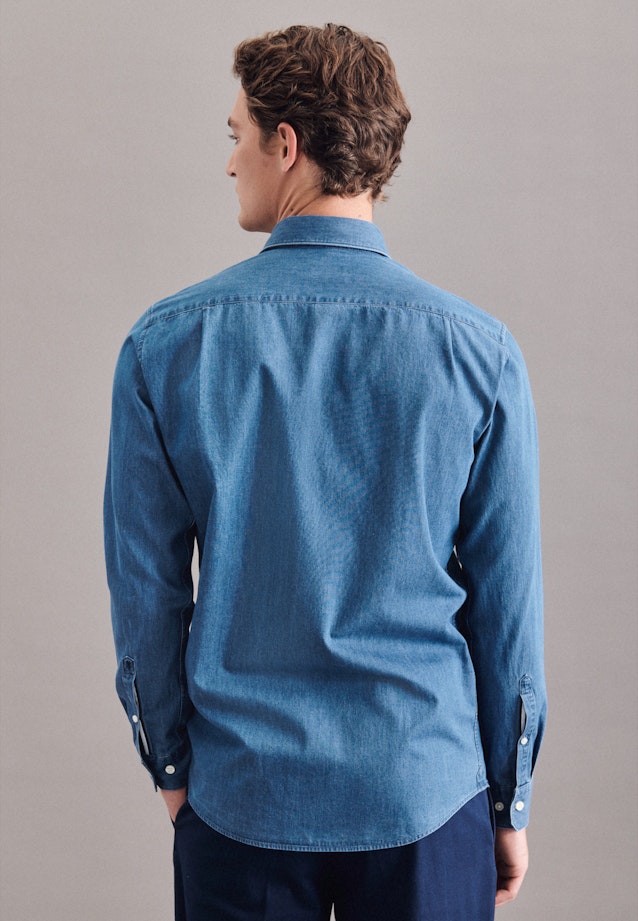 Regular Denimhemd Uni in Mittelblau |  Seidensticker Onlineshop
