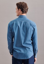 Regular Denimhemd Uni in Mittelblau |  Seidensticker Onlineshop