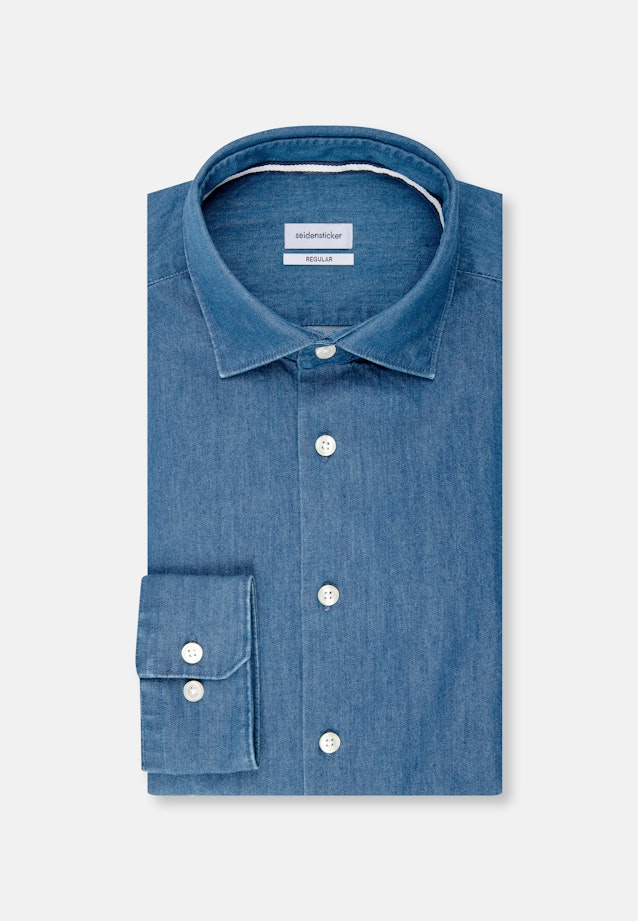 Regular Denimhemd Uni in Mittelblau |  Seidensticker Onlineshop