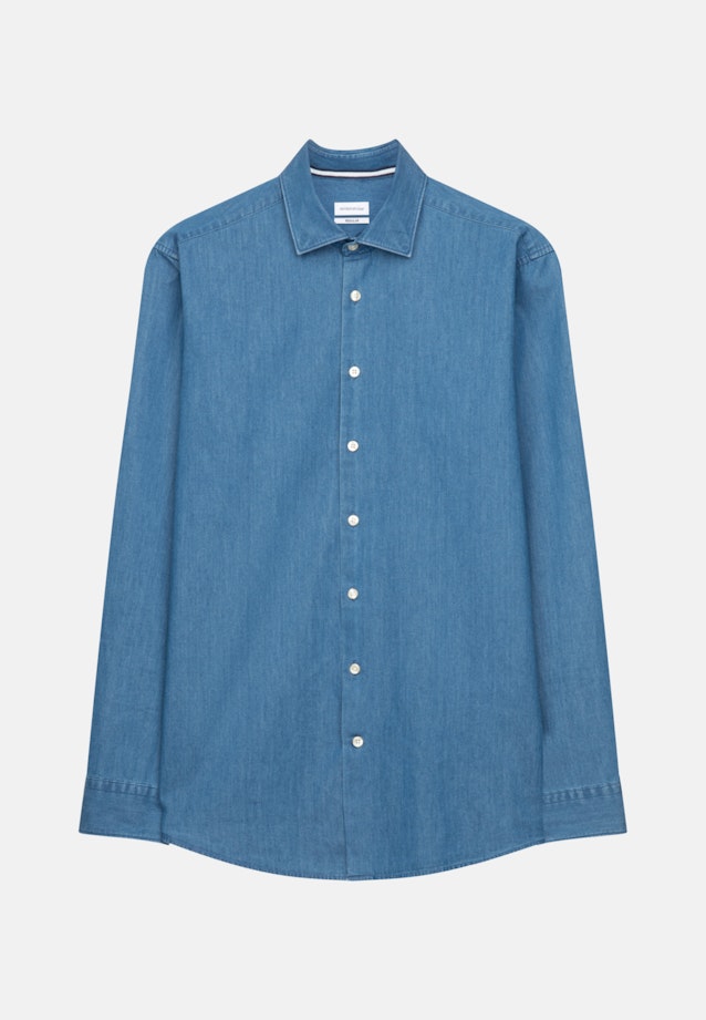 Regular Denimhemd Uni in Mittelblau |  Seidensticker Onlineshop