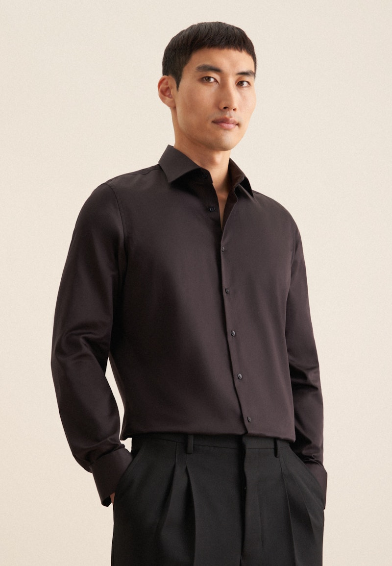 Easy-iron Satin Business Shirt in Slim with Kent-Collar