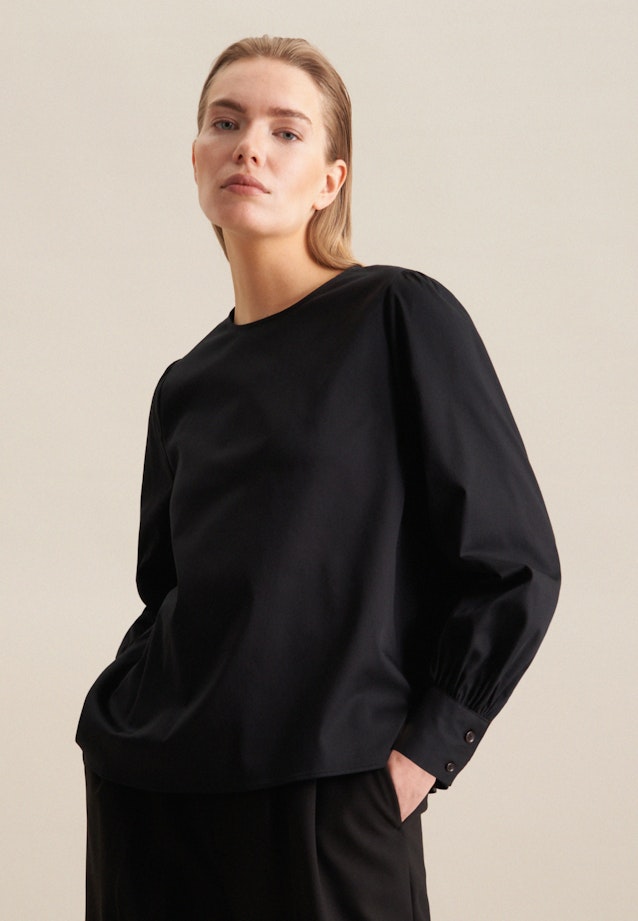 lange Arm Satin Shirtblouse in Zwart |  Seidensticker Onlineshop