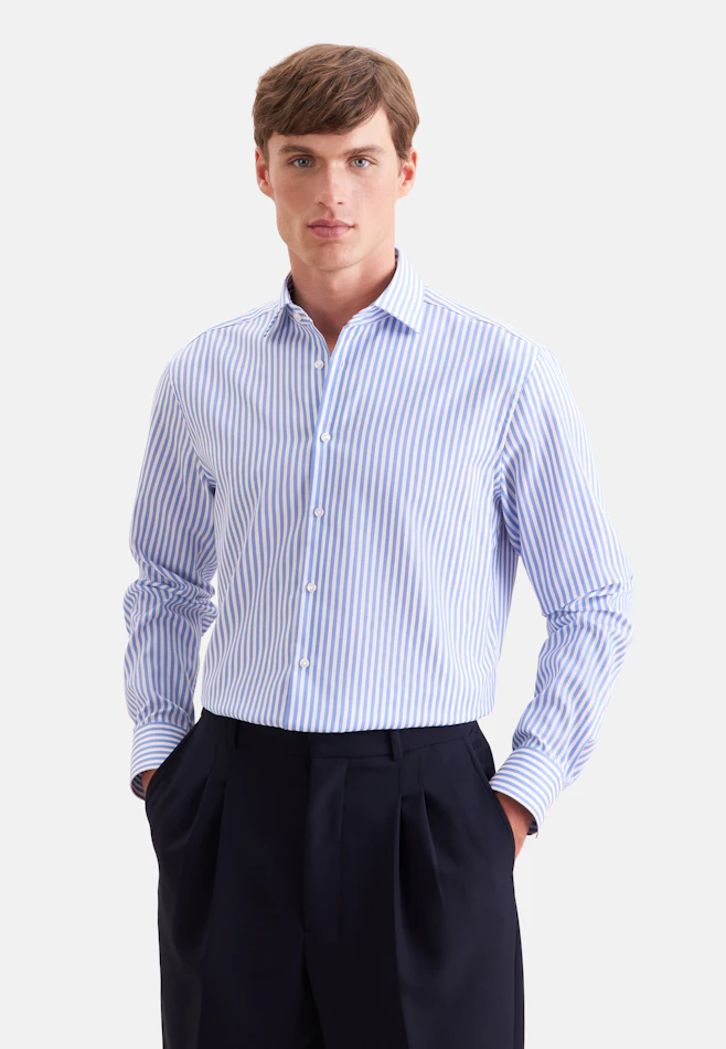 Regular Business Hemd Gestreift in Mittelblau | Seidensticker Onlineshop