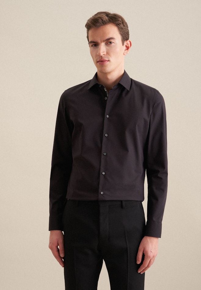 Non-iron Structure Business Shirt in Slim with Kent-Collar in Black | Seidensticker online shop