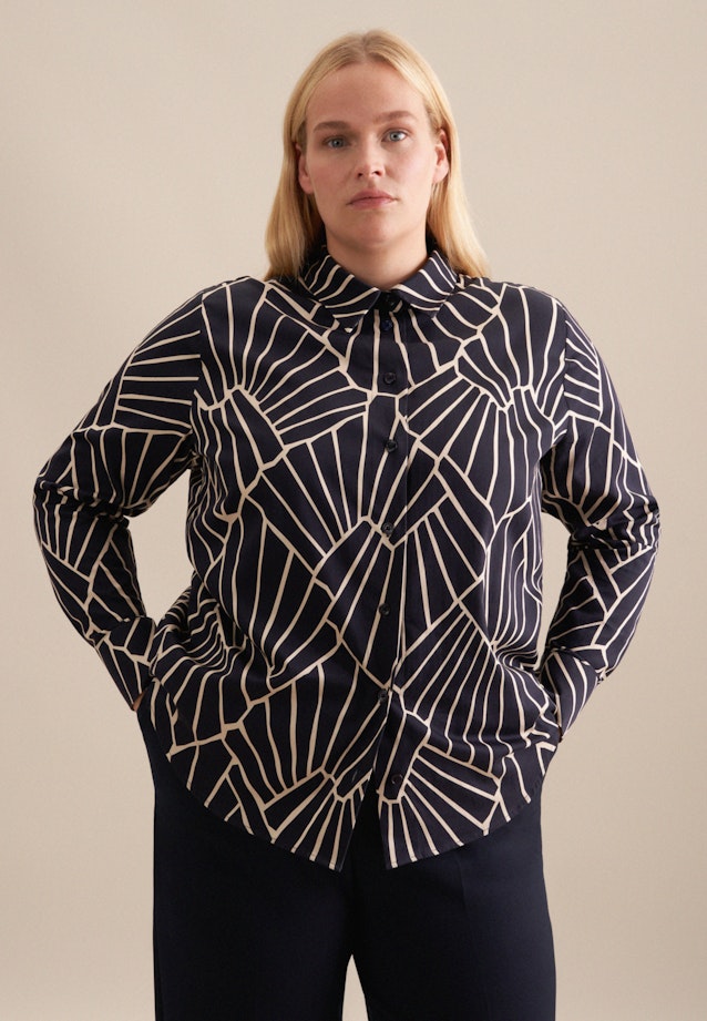 Grande taille Kraag Shirtblouse in Donkerblauw |  Seidensticker Onlineshop