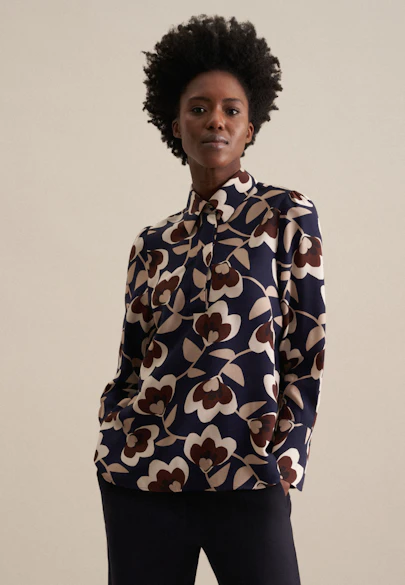 Shirt blouse Print in Dark Blue |  Seidensticker Onlineshop