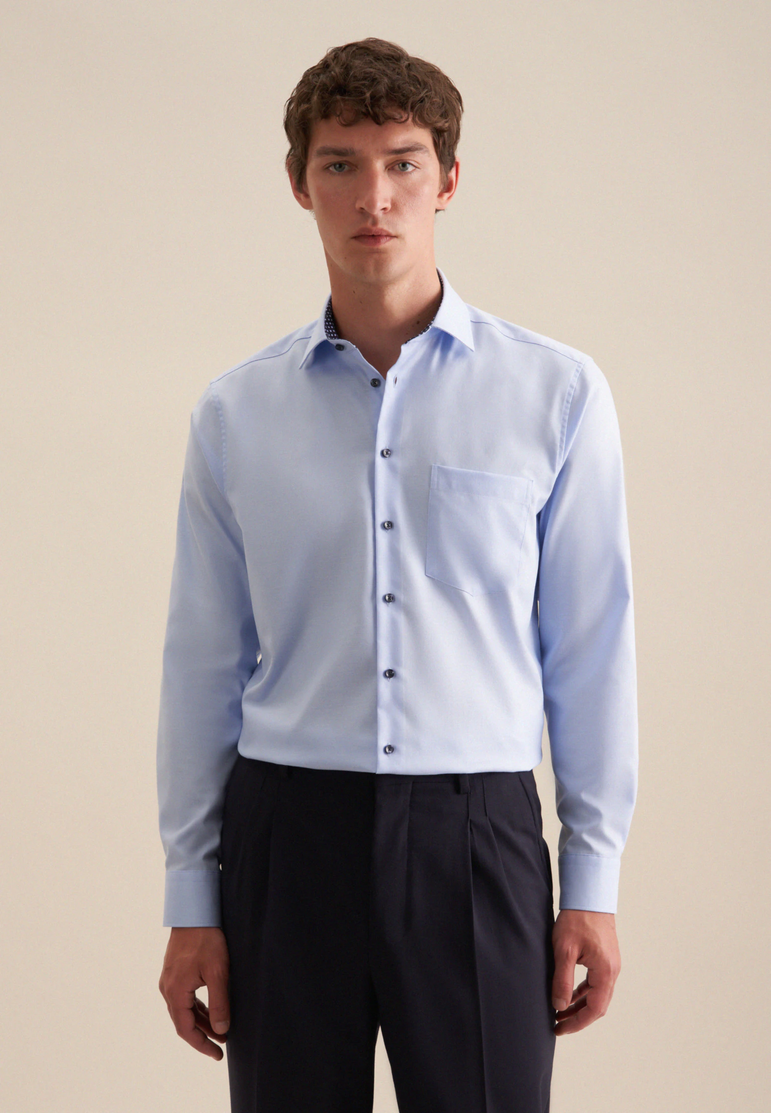 Regular Business Hemd Uni Blau 44